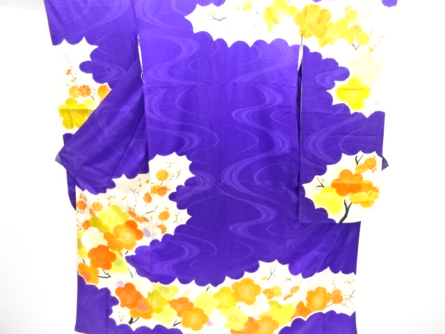 JAPANESE KIMONO / ANTIQUE FURISODE / SILK / EMBROIDERY / SHIBORI / BRANCH UME